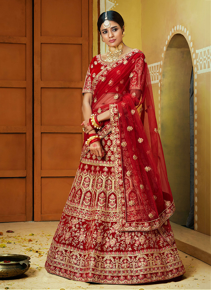 Buy Bridal Wear Red Stone Work Pure Velvet Lehenga Choli Online From Surat  Wholesale Shop.
