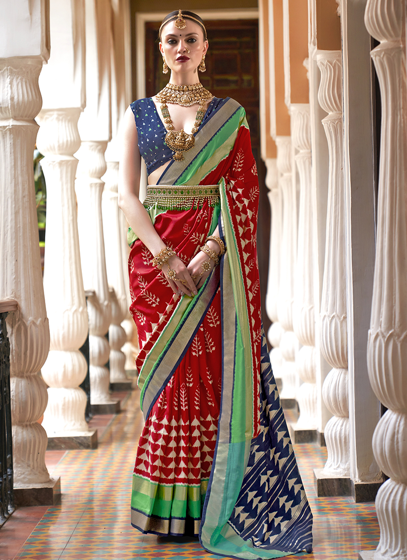 Forest Green Soft Rangeen Patola Silk Saree