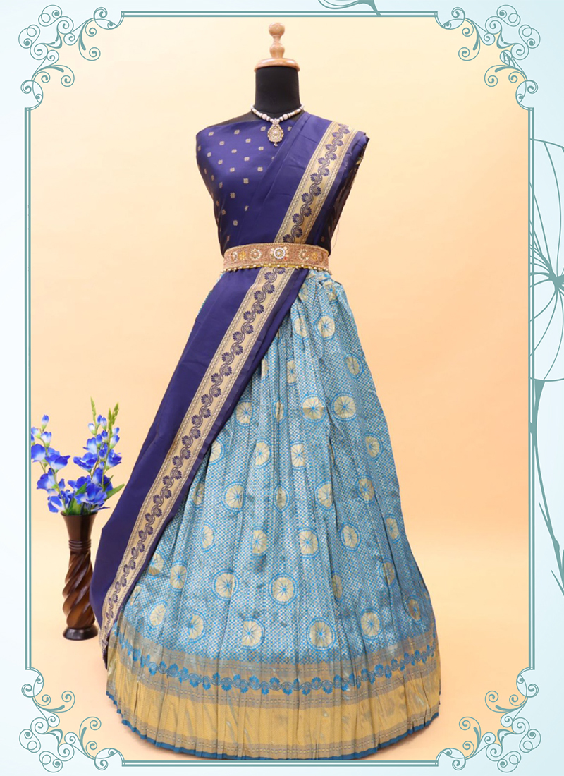 Buy Sky Blue Embroidered Lehenga In Georgette KALKI Fashion India
