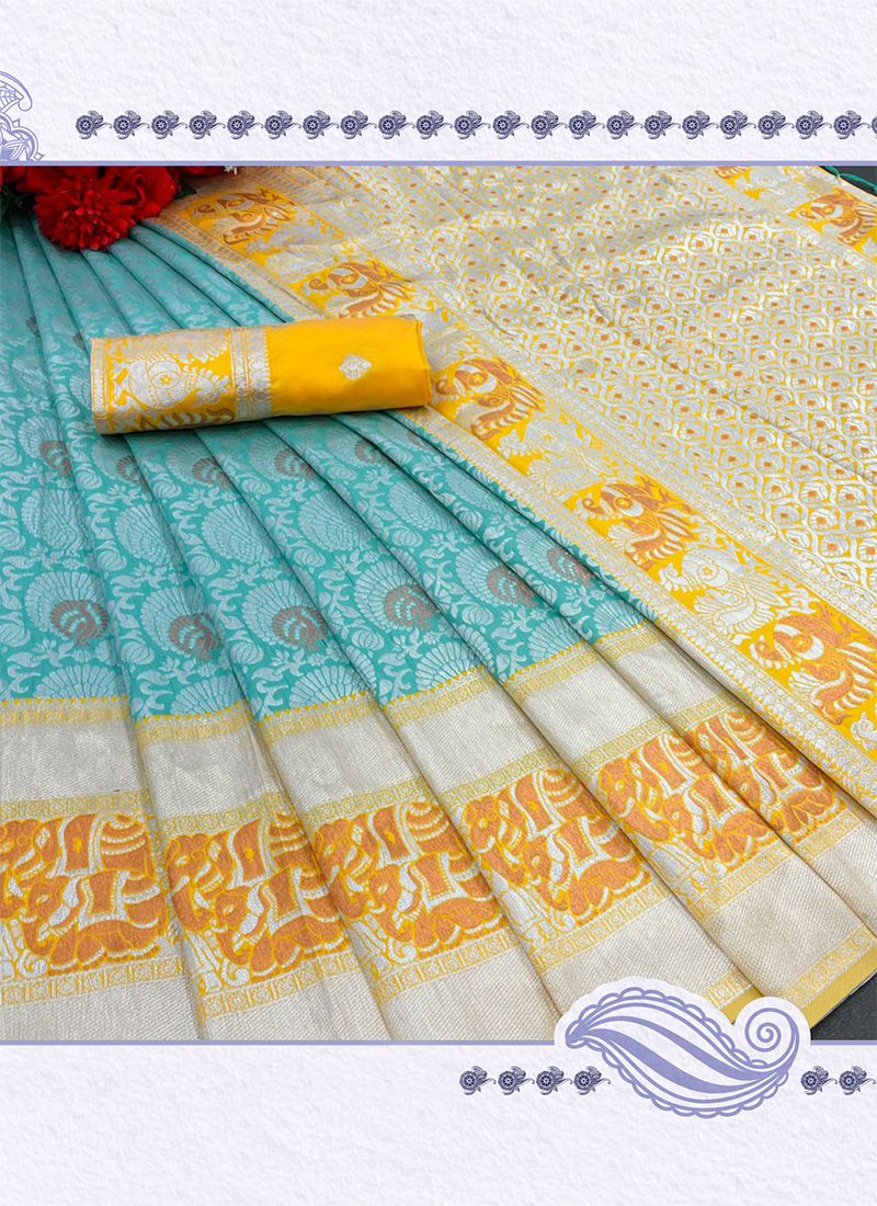 Beautiful Jacqaurd Silk Sky Blue Color Pattu Sarees