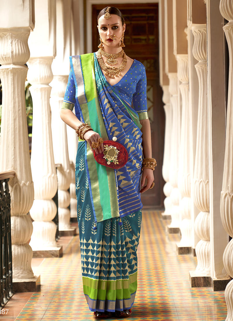 Blue Pure Handloom Moonga Silk Saree - Shrees Boutique