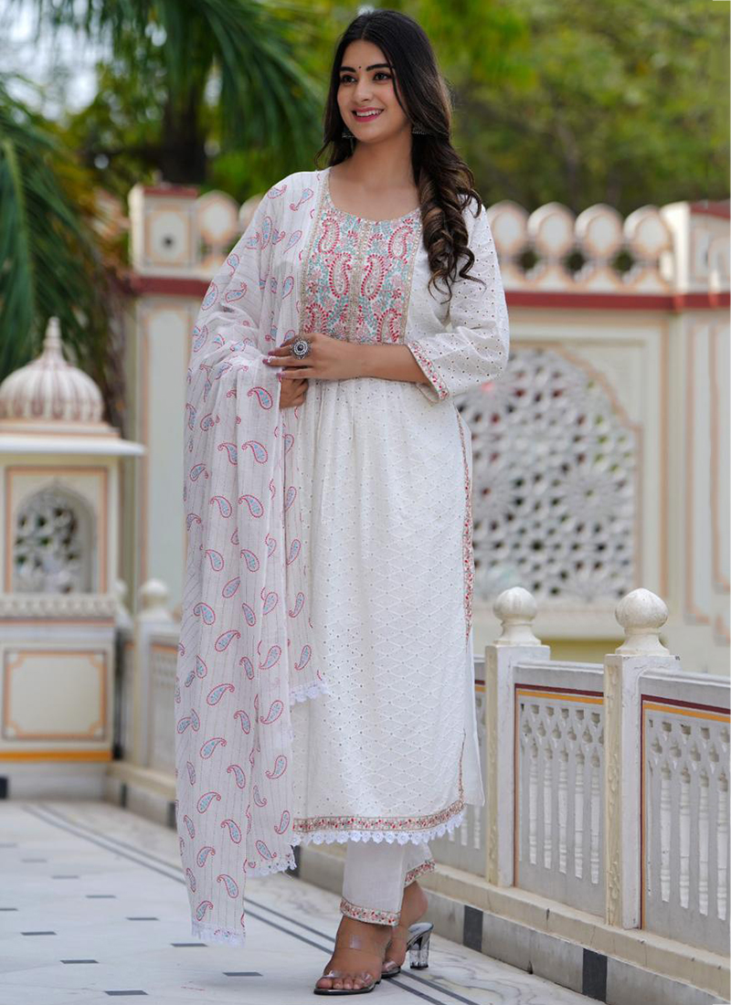 Buy Ada Women's Hand Embroidered Indian Chikankari White Georgette Kurta  Set with Black Trouser A811204 (L) at Amazon.in