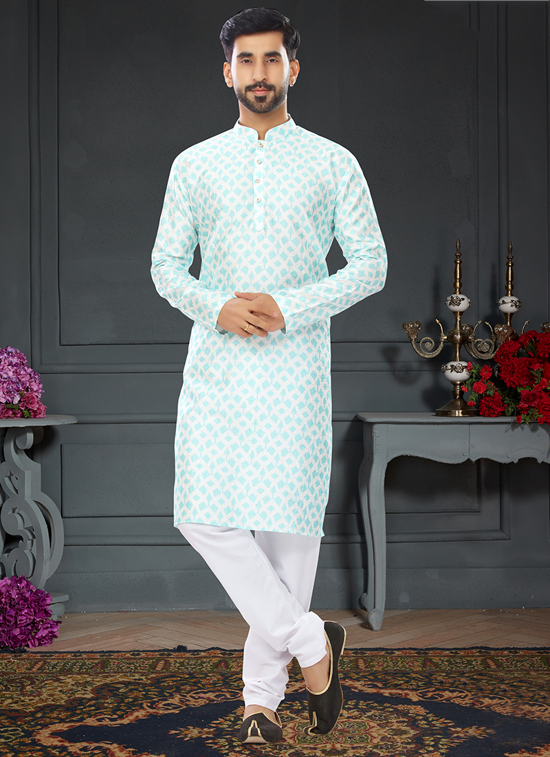 Sky blue kurta discount and white pajama