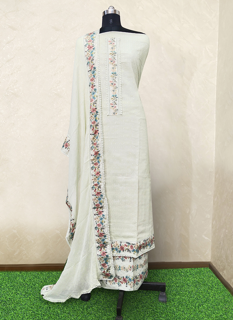 White Georgette Dress material - AnBazaar - 707323