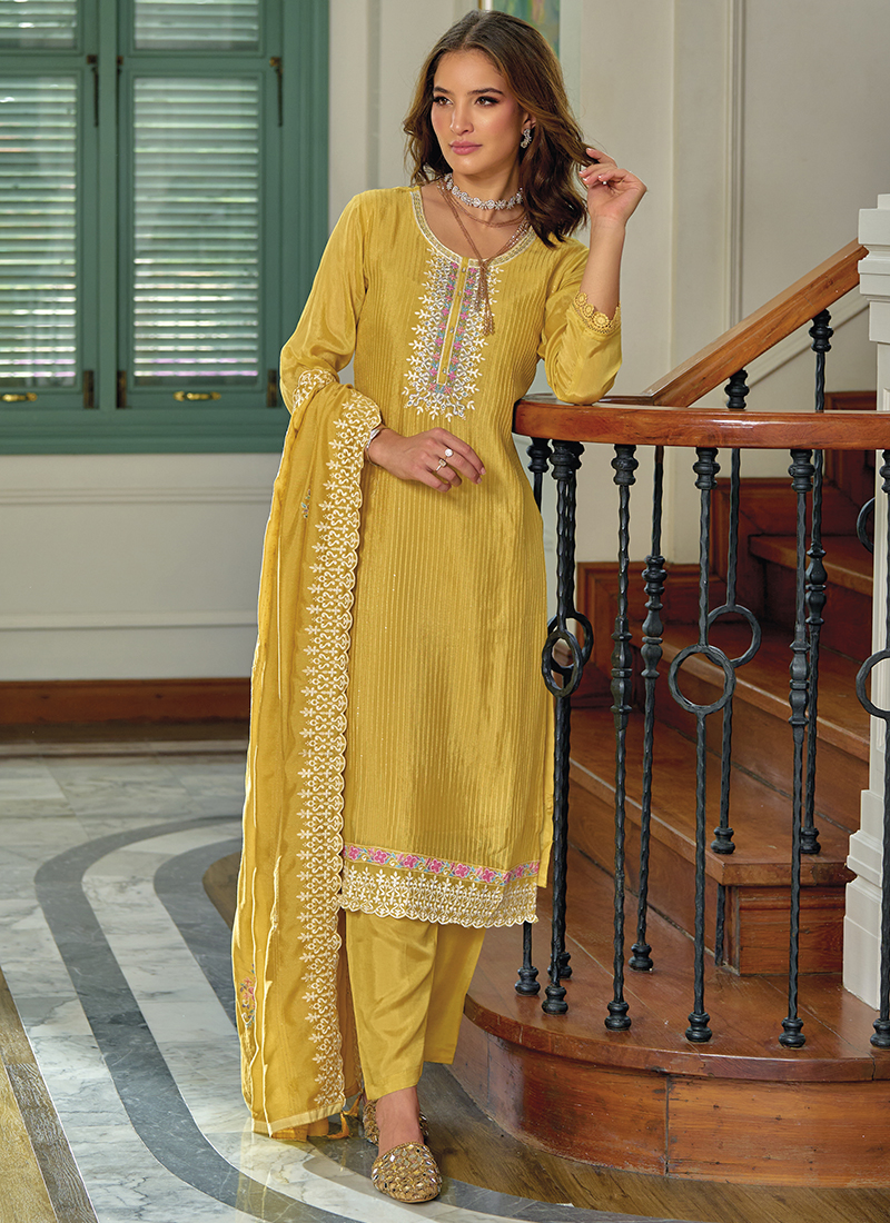 Attractive Blue Rayon Salwar Kameez Formal Suit Yellow Dupatta Readymade  Dresses | eBay
