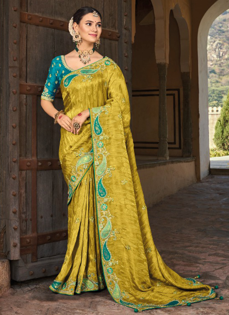 Buy Brajawasi Women's Golden Tissue Silk Saree With Blouse Piece (A) at  Amazon.in