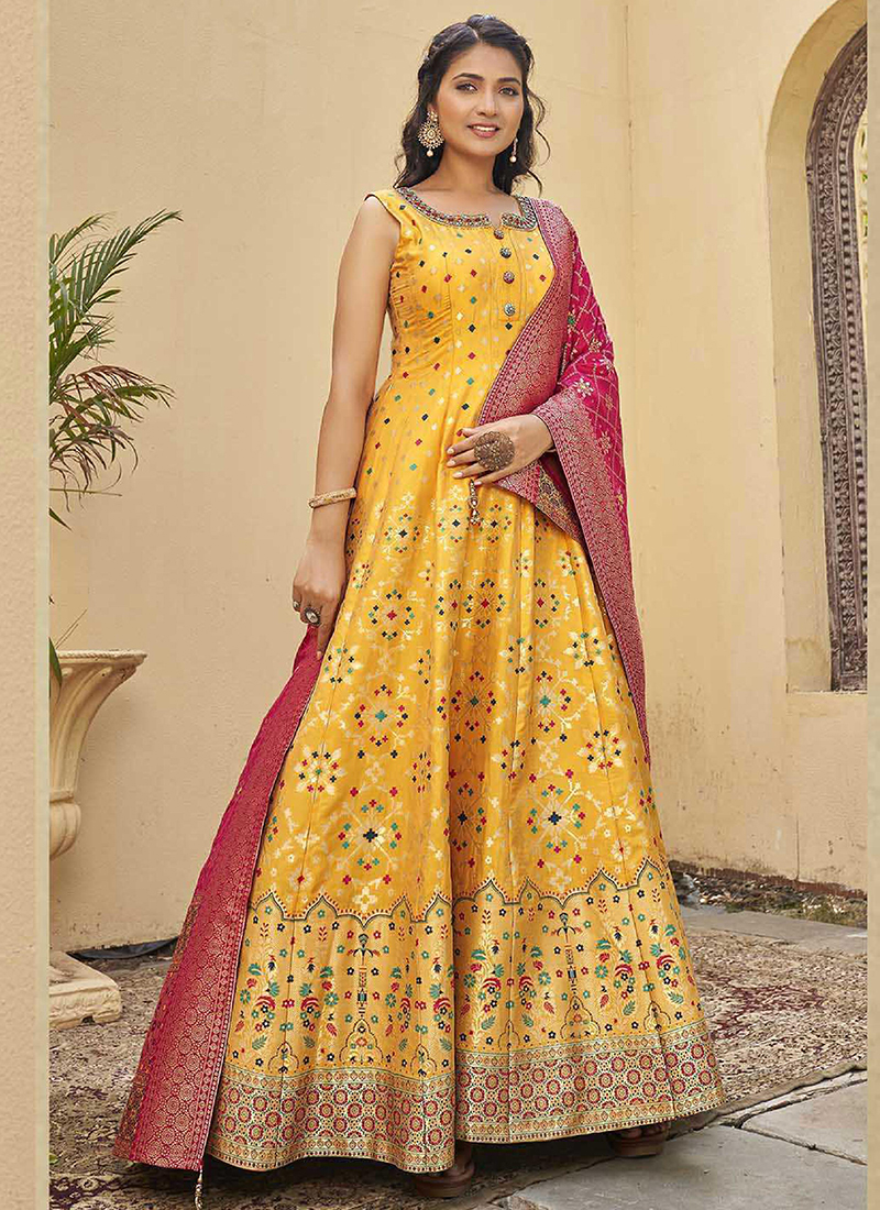 Buy NOYYAL Kids Full Length Cotton Silk Yellow Gown Dresses Online at Best  Prices in India - JioMart.