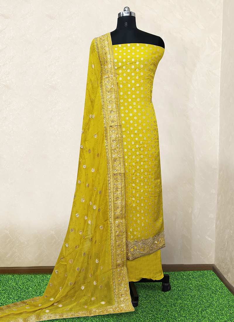 Unstitched Green Salwar Suit Dress Material With Cotton dupatta – Stilento