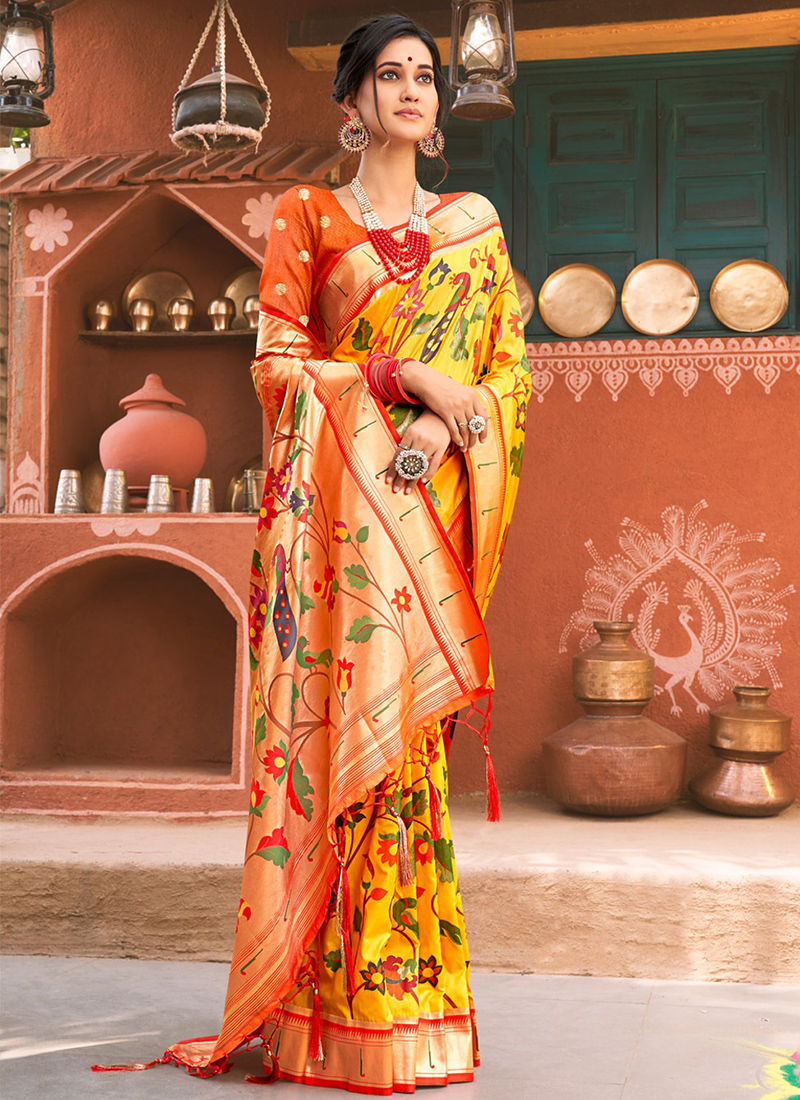 Stunning Mango Yellow Saree with Pink Paithani Saree | Mumbai wedding,  Indian wedding outfits, Couple wedding dress