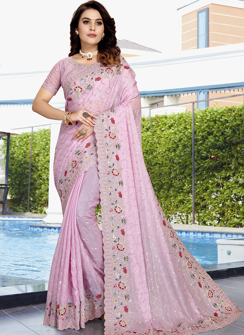 Party Wear, Reception Pink and Majenta color Georgette fabric Saree :  1887923