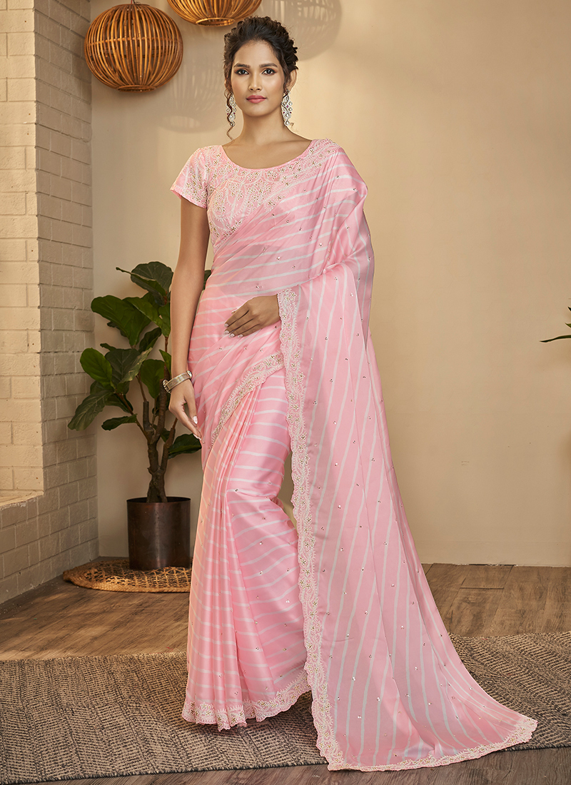 Buy Elora Baby Pink Linen Woven Saree With Unstitched Blouse for Women  Online @ Tata CLiQ