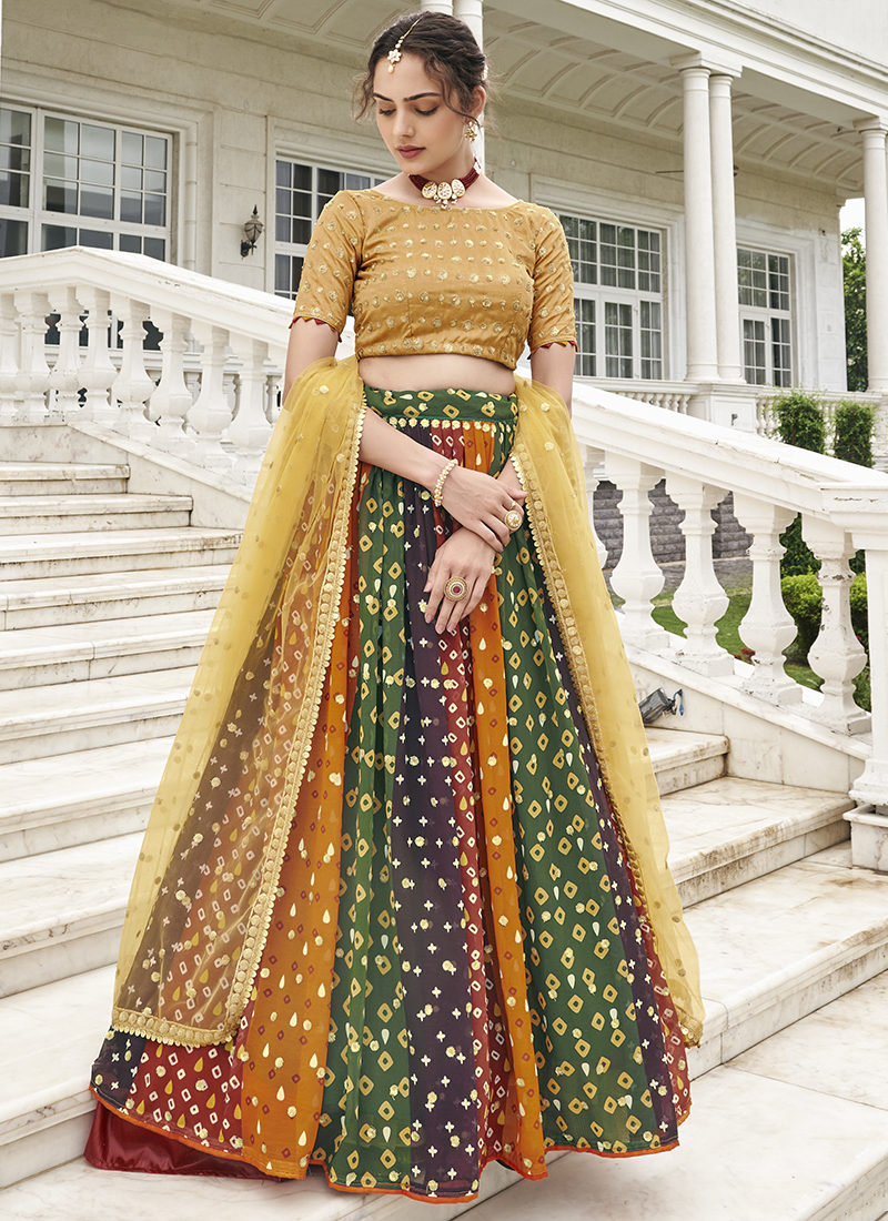 Shop Multi Color Embroidered With Sequins Work Lehenga Choli |Designer  Lehenga Choli – KotaSilk