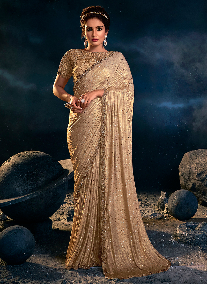 Buy Beige Net Embroidered Floral Leaf Metallic Applique Saree With Blouse  For Women by Seema Gujral Online at Aza Fashions.