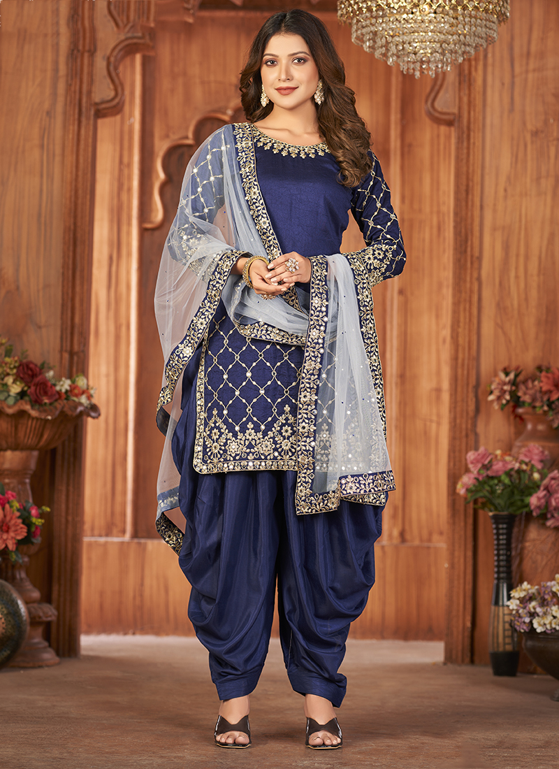 Buy Gorgeous Sky Blue Satin and Patiyala Bottom Plus Size Readymade Patiyala  Salwar Suit at best price - Gitanjali Fashions