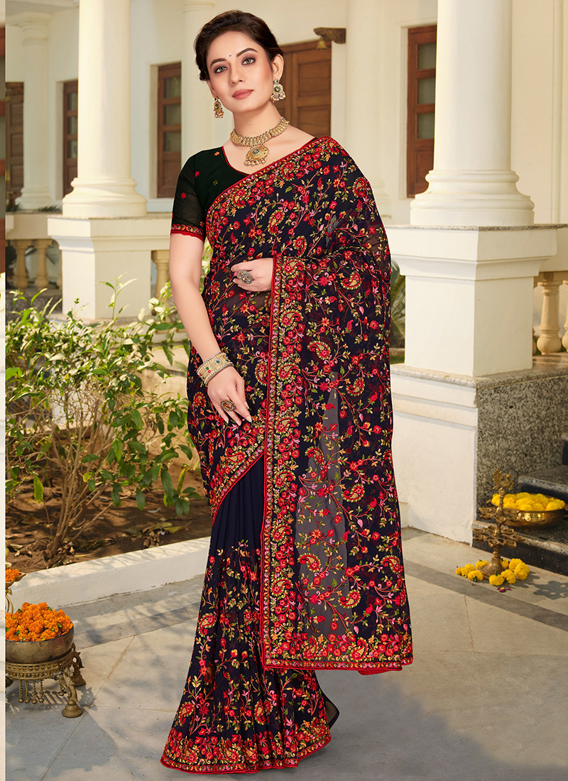 Maroon Wedding Georgette Classic Designer Saree -