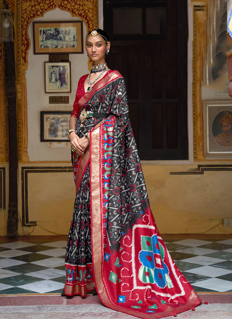 Black Art Silk Patola Sarees SASOM110685