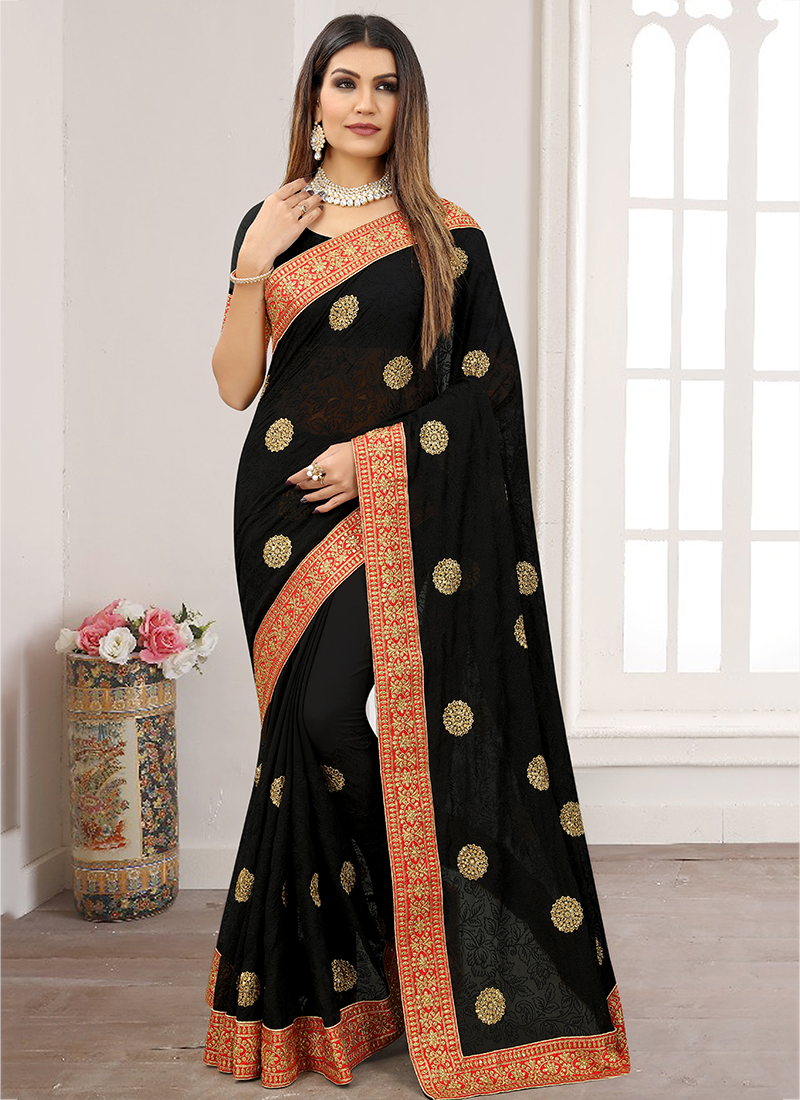 Buy Black Zari Striped Midnight Black Saree by Designer ANDAAZ BY JYOTI  DHAWAN Online at Ogaan.com