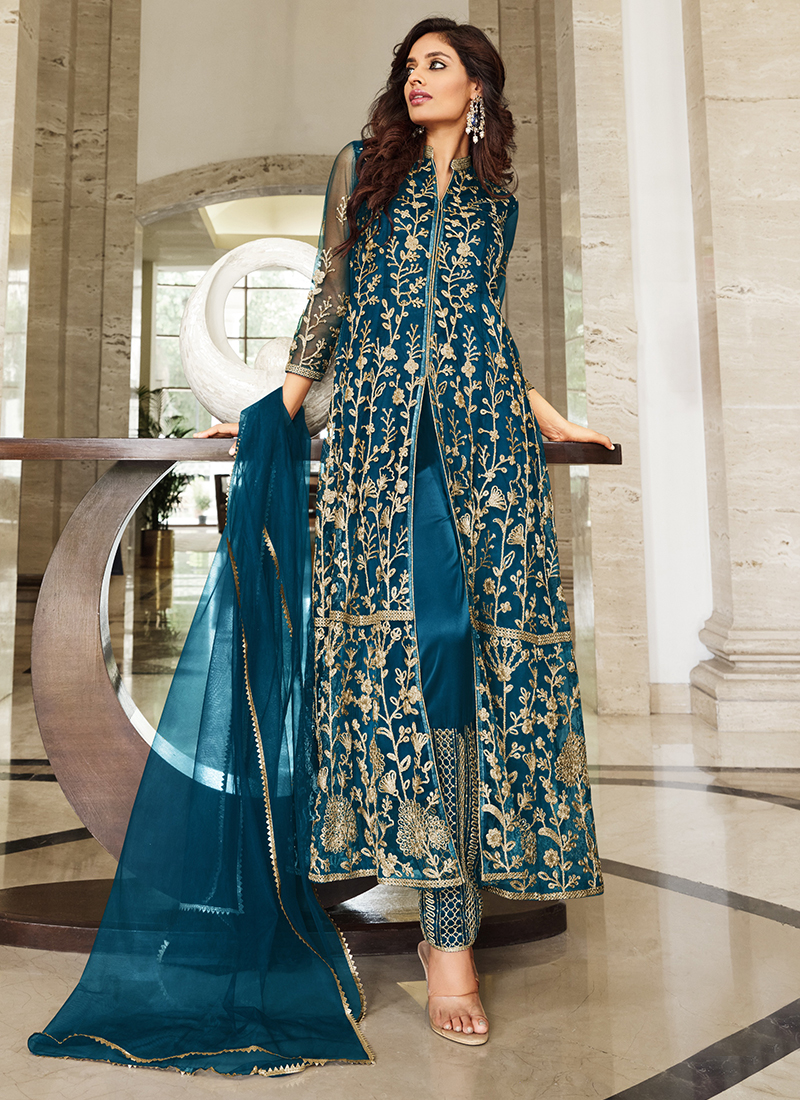 Buy Bollywood Zarin Khan Soft Net Festival Designer Suit Online - DMV13995  | Andaaz Eid Store