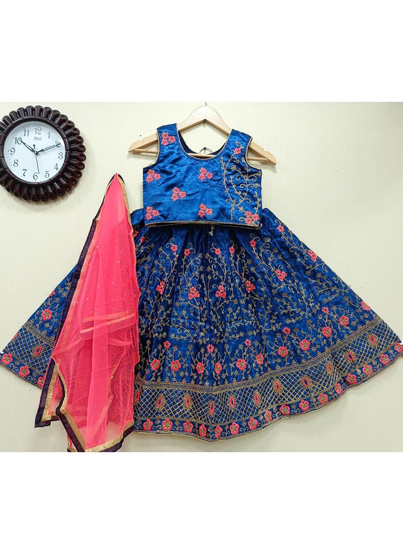 kidswear 3 year to 15 years designer fox georgette embroidered work choli  with digital print work lehenga with dupatta in new fancy style