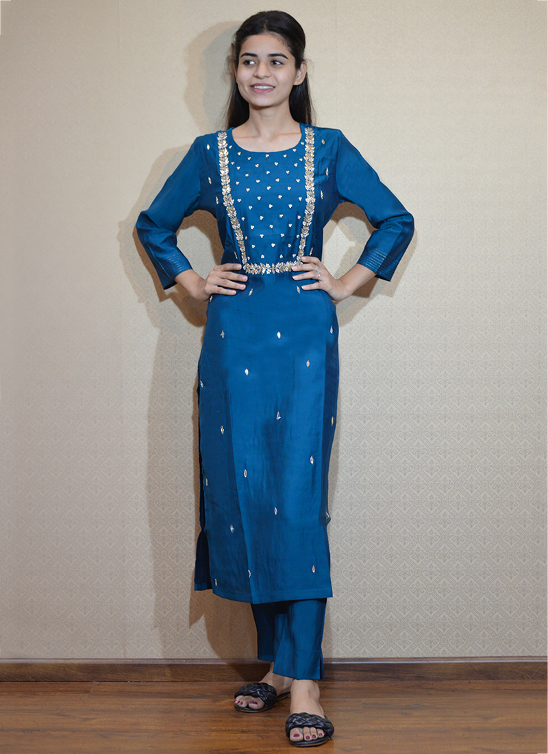 Buy a Blue Cotton Silk Kurti with Pants On Rutbaa at Best Price