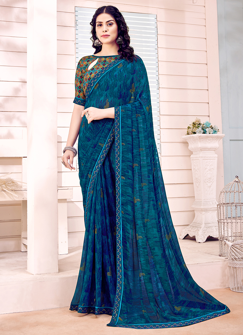 Blue Colour Fancy Swaroski Work Saree For Ethnic Looks - KSM PRINTS -  4191612