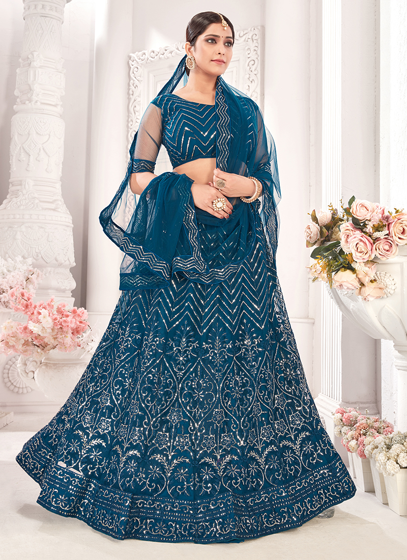 Navy blue georgette sequins work lehenga choli 1713