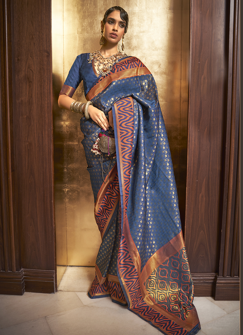 Buy online Blue Cotton Silk Handloom Saree With Blouse from ethnic wear for  Women by Charukriti for ₹2789 at 30% off | 2024 Limeroad.com