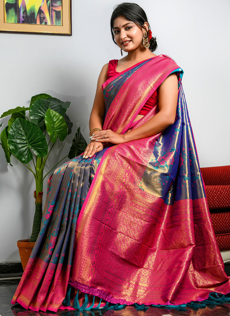 Buy Weaving Blue Designer Traditional Saree Online -