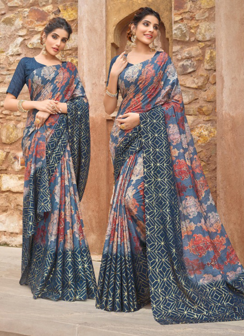 Patterned Blue Khandua Silk Saree - Utkalika Odisha