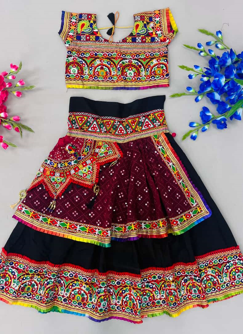 Buy Navy Blue Chanderi Cotton Embroidered Kids Girls Umbrella Lehenga  Online at Best Price | Cbazaar