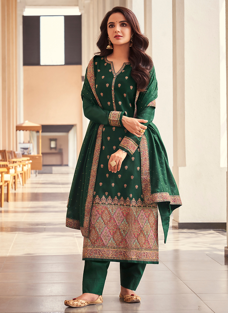 Designer Salwar Kameez Online USA,Latest Designer Salwar Suits Shopping: Dark  Green