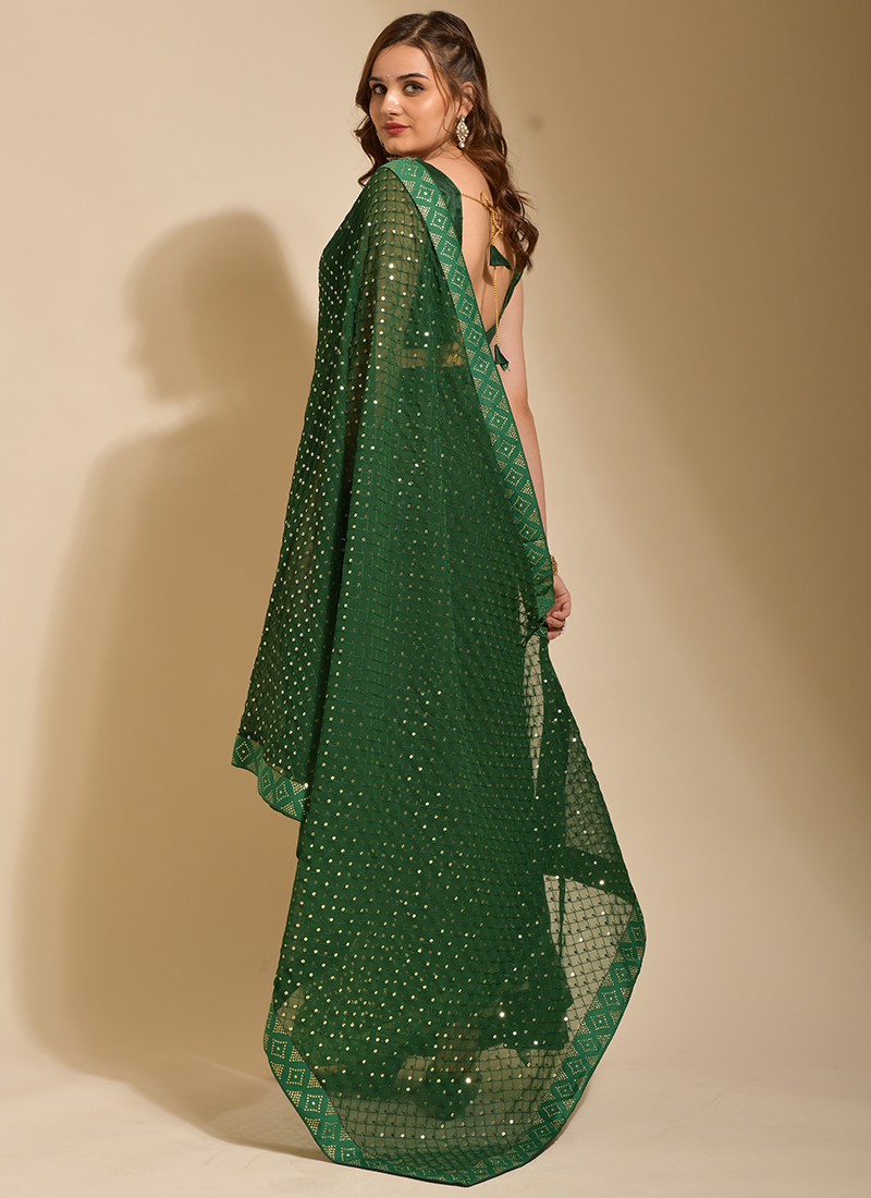 bottle green sequins work georgette saree 193081%20(4)