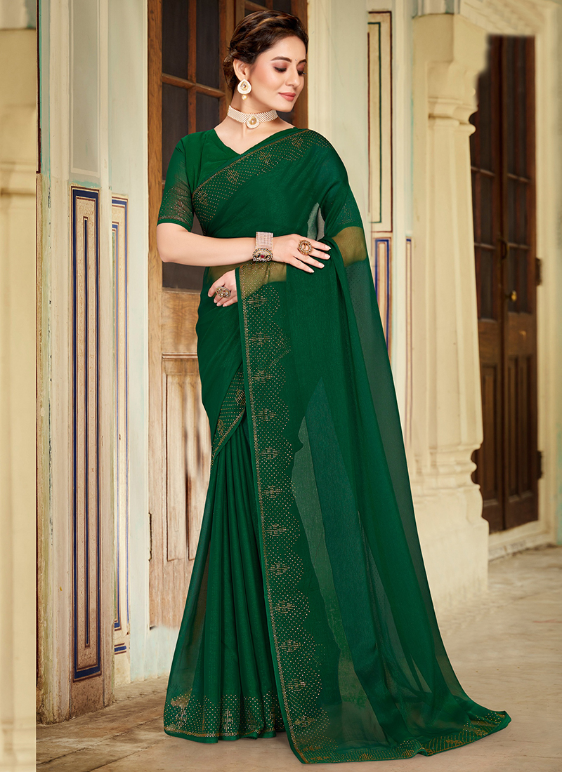 Bottle Green Color Silk Material Half And Half Silk Weave Saree