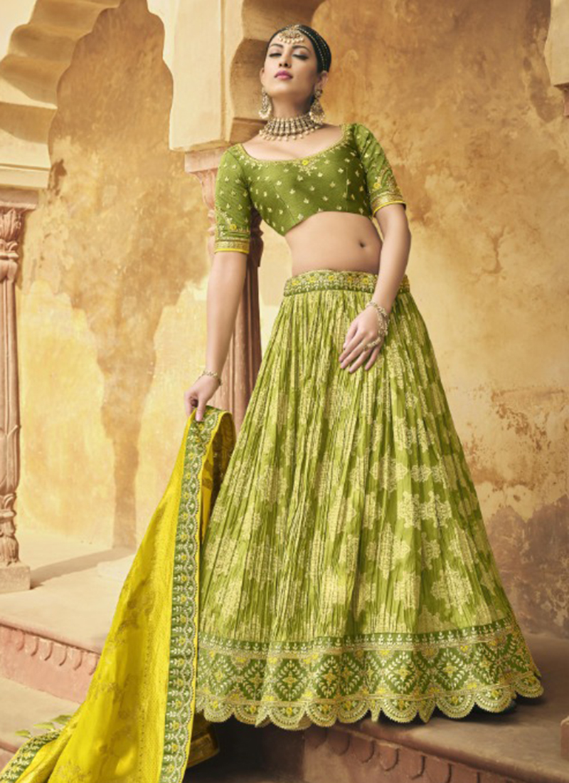 Shop Olive Green Net Embroidered Umbrella Lehenga Party Wear Online at Best  Price | Cbazaar