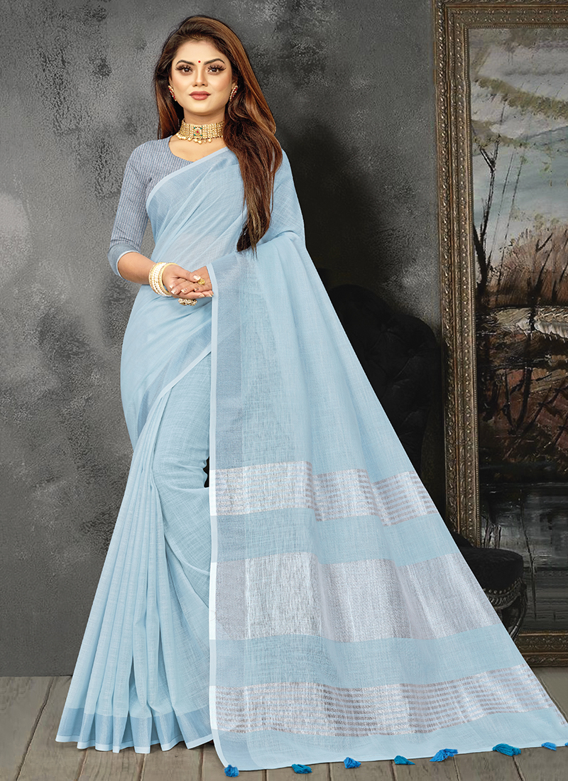 Buy Ruprekha Fashion Women's Ice Blue Colour Cotton Silk Soft Muslin Dhakai  Jamdani Handloom Saree From Bengal at Amazon.in