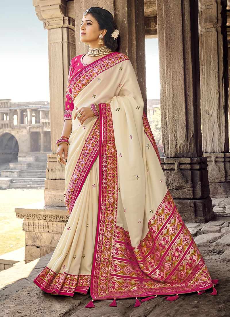 Cream Pure Banarasi Silk Saree with Blouse Mother's Day Collection 1718SR29