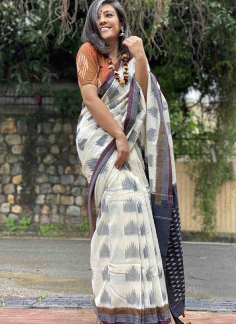 Linen saree with Blouse - linen silk sarees online (Yellow) - dvz000023