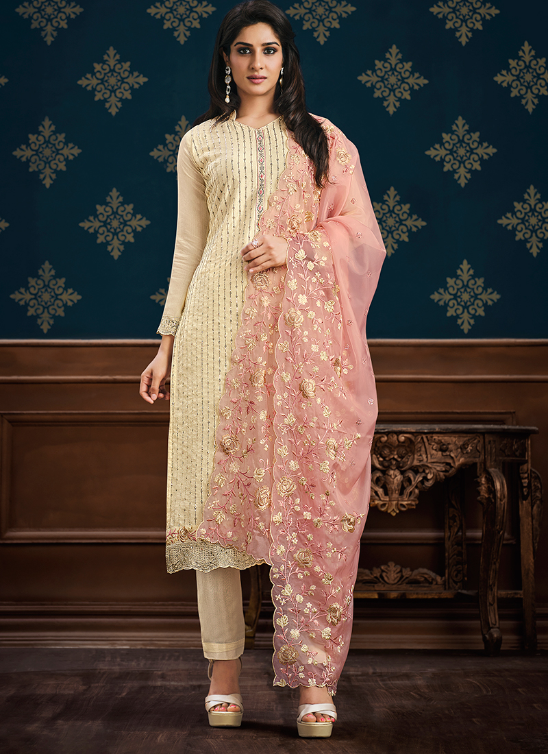 RF - Yellow faux Georgette Straight cut Semi-Stitched Suit - Latest Salwar  Suits - New In - Indian