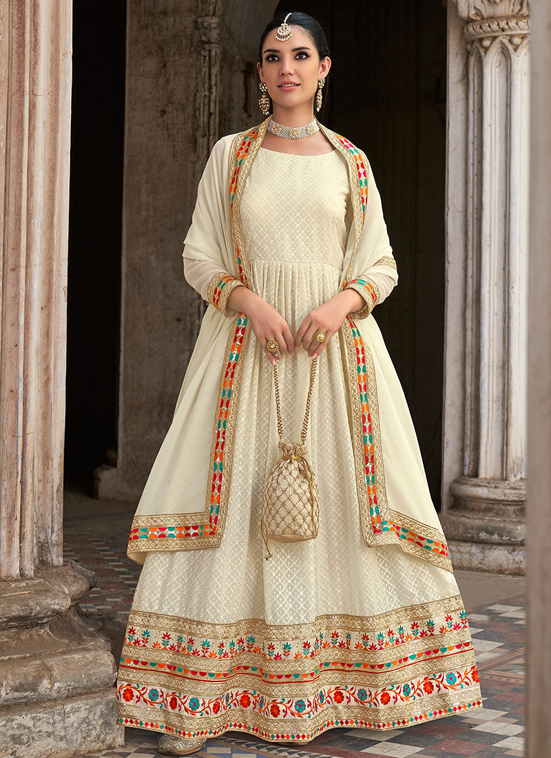 Cream hot sale anarkali suit