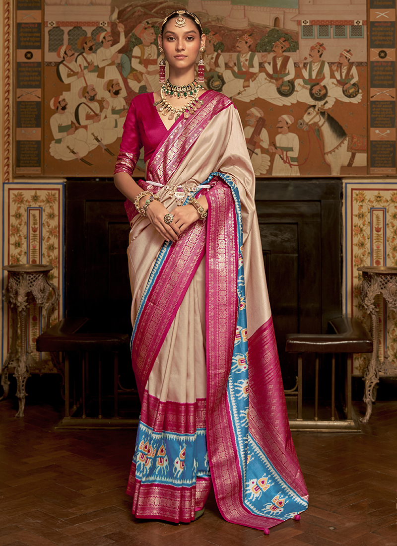 cream patola smooth silk saree 187580