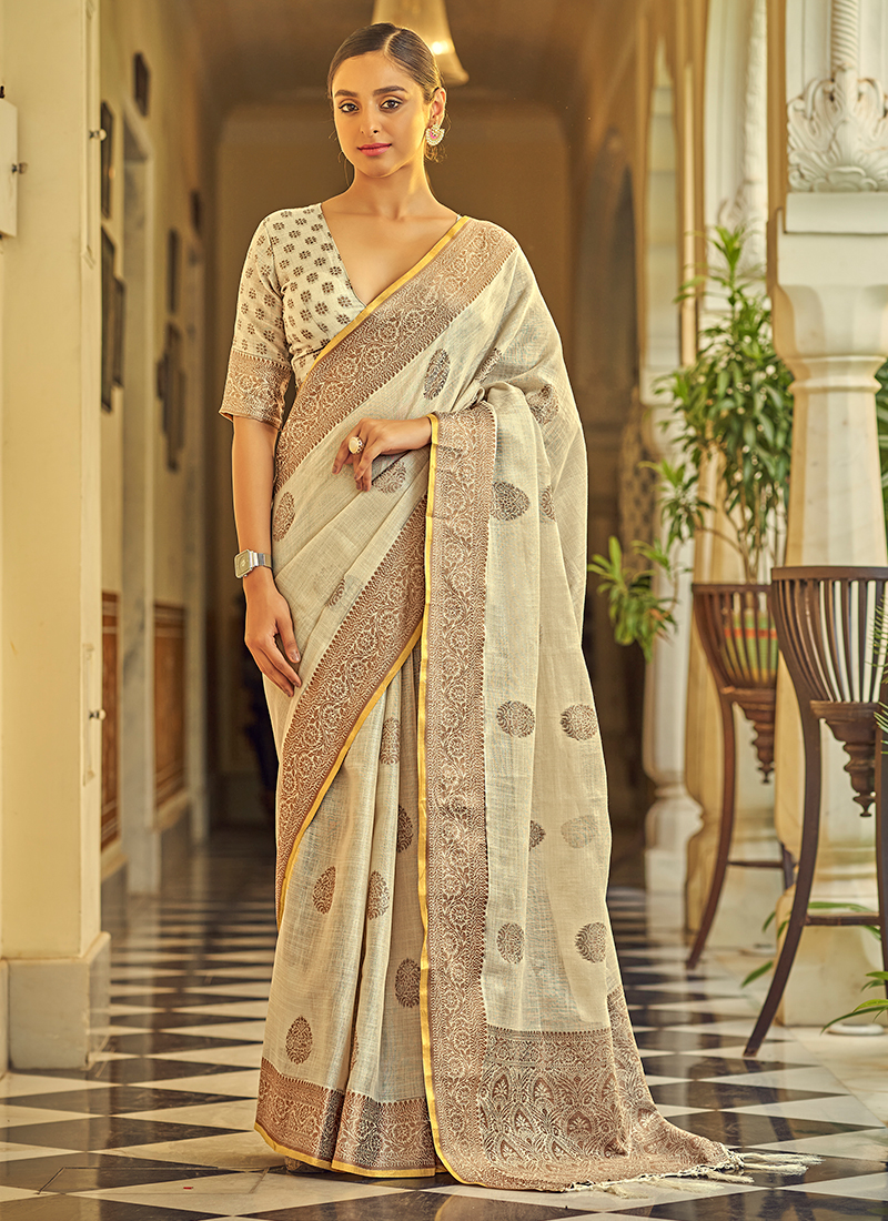 Buy Cream Sarees for Women by The Style Trader Online | Ajio.com