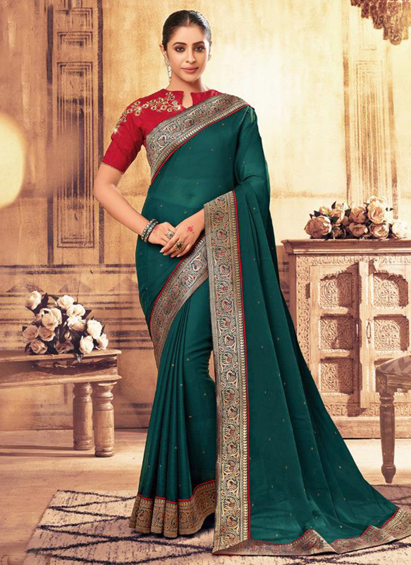 Green Color Daily Wear Printed Saree In Chiffon Fabric