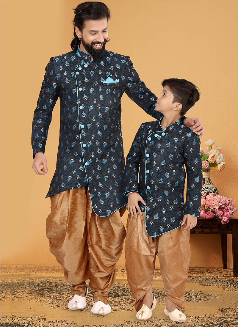 dark grey weaving jacquard silk combo kurta pajama 174077