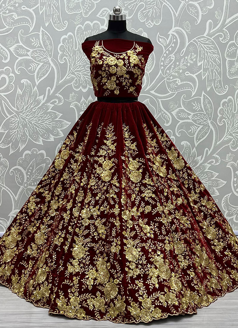 Gorgeous maroon velvet lehenga for wedding. See more on wedmegood.com  #wedmegood #indianweddin… | Indian bridal outfits, Indian wedding outfits,  Red wedding dresses