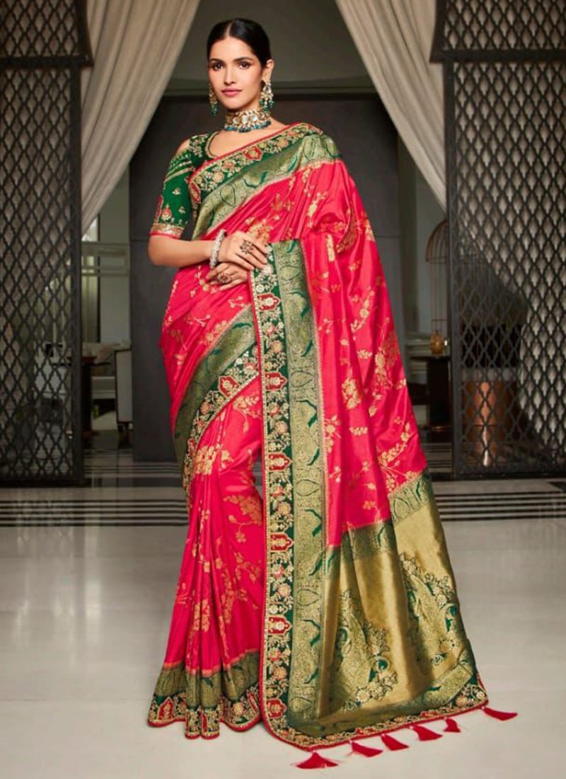 Buy Teal Green Dola Silk Wedding Wear Heavy Border Saree Online From  Wholesale Salwar.