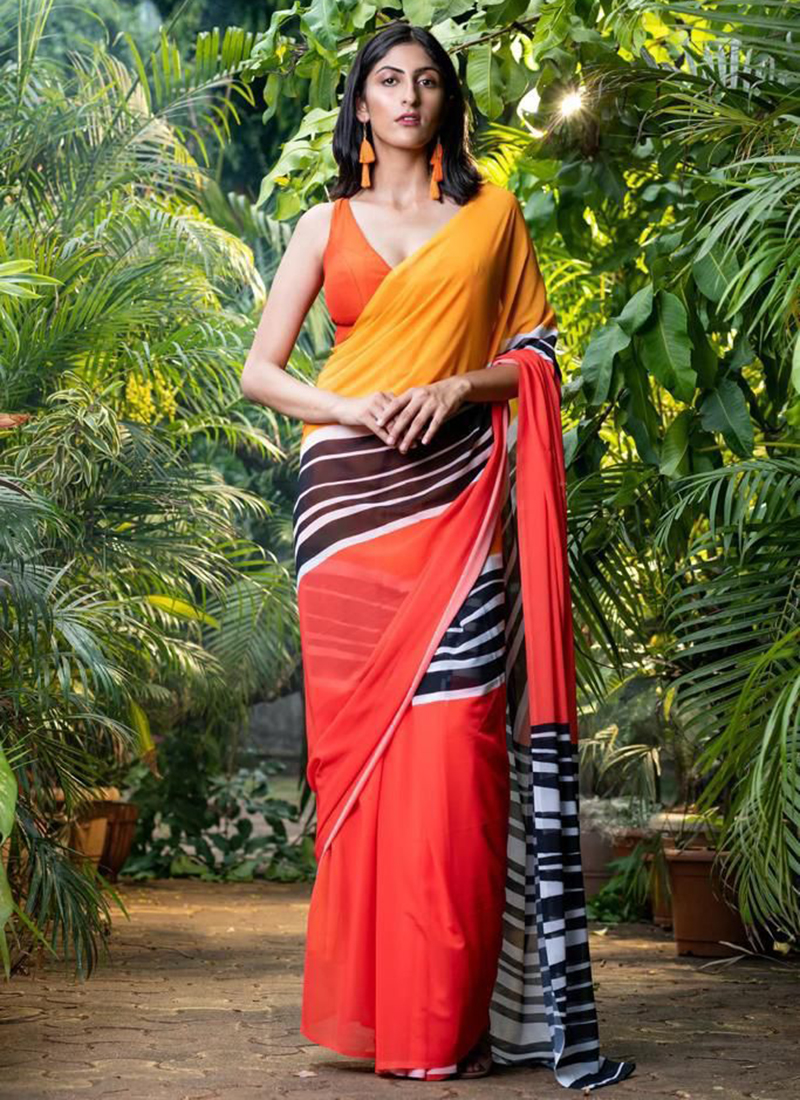 Buy Siril Floral Print, Geometric Print, Printed Daily Wear Georgette Pink  Sarees Online @ Best Price In India | Flipkart.com