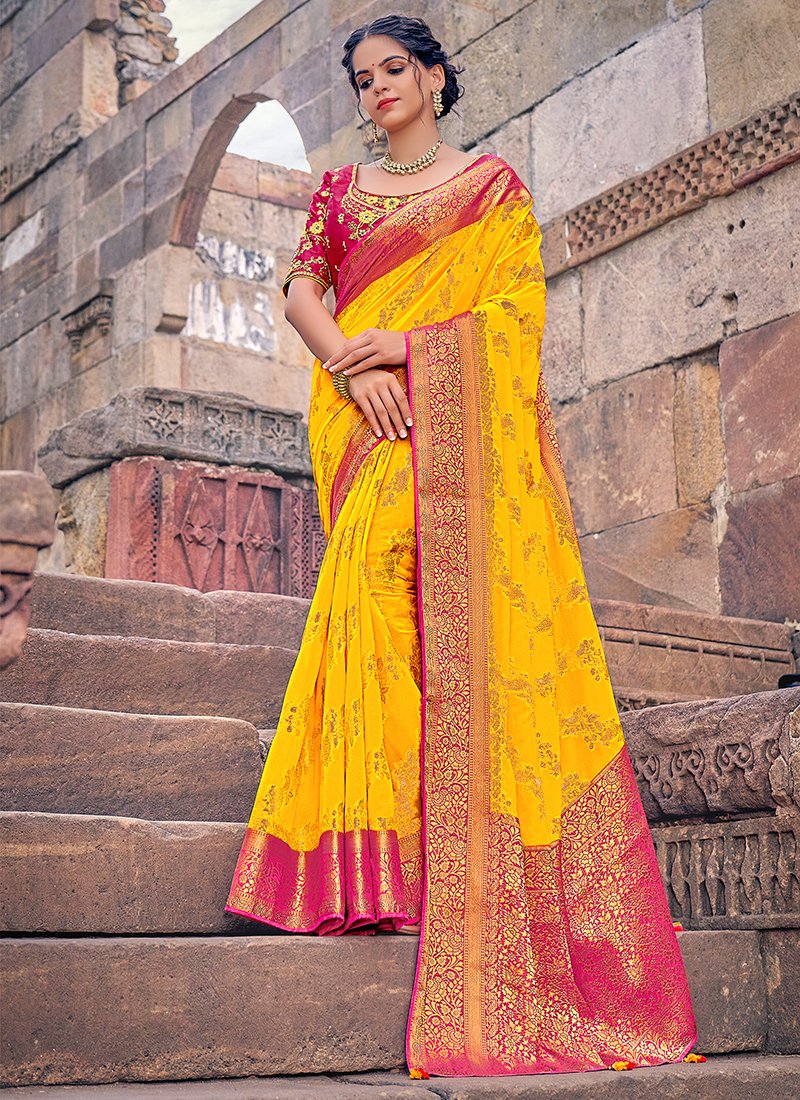 Printed Art Silk Saree in Dark Yellow : SDVA111