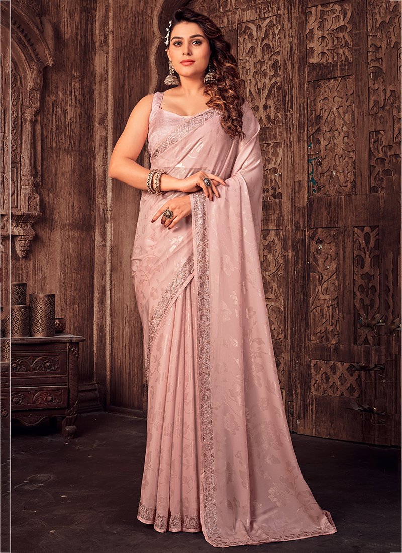 Charming Peach Georgette and satin saree - sr14848