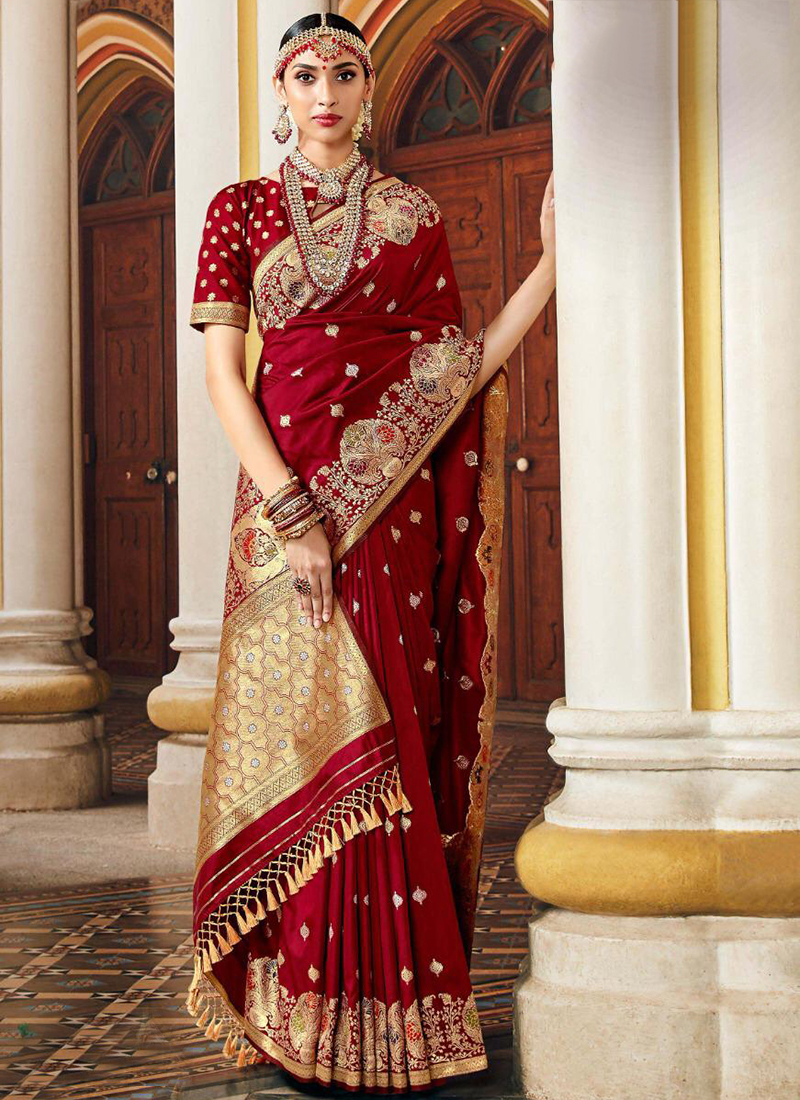 Maroon bridal outlet silk saree