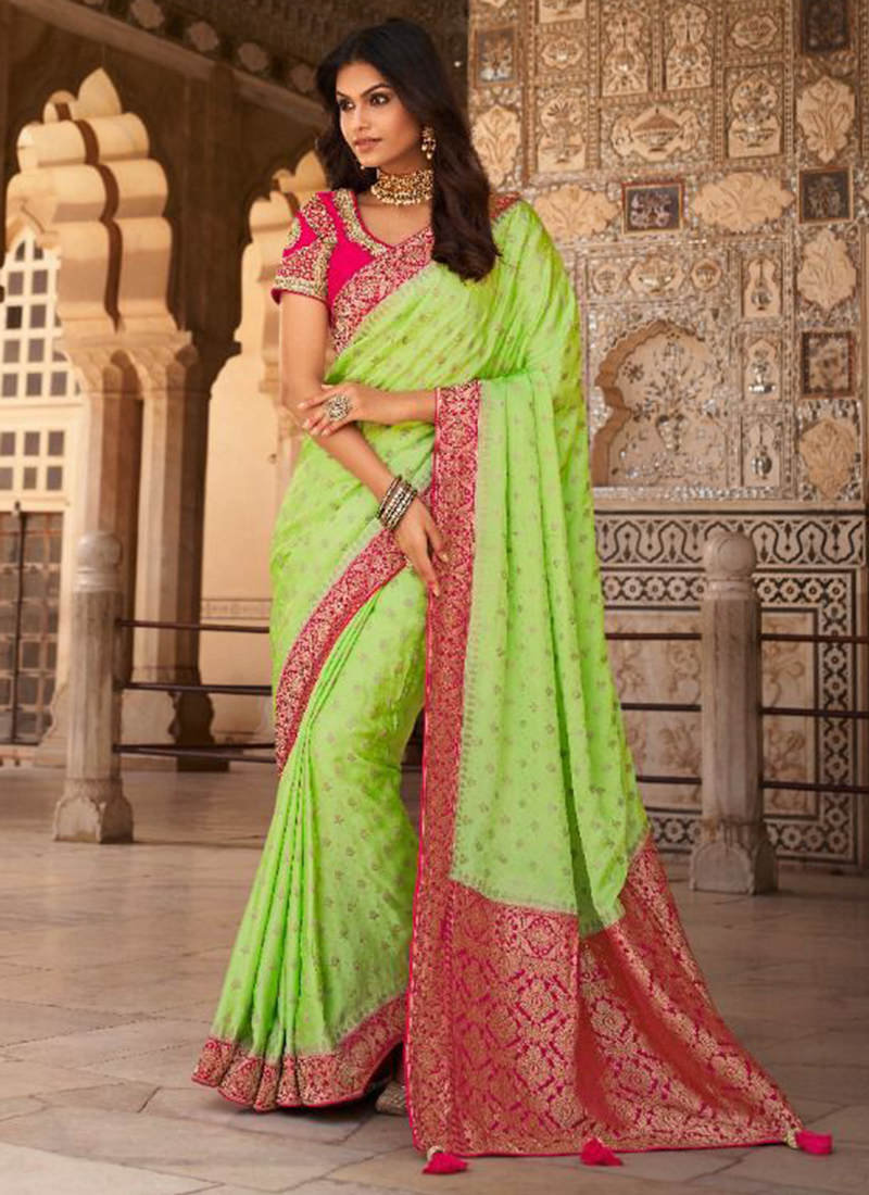 Green Silk Engagement Traditional Designer Saree -